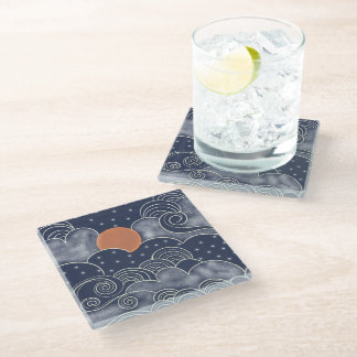 Abstract moon blue night sky glass coaster