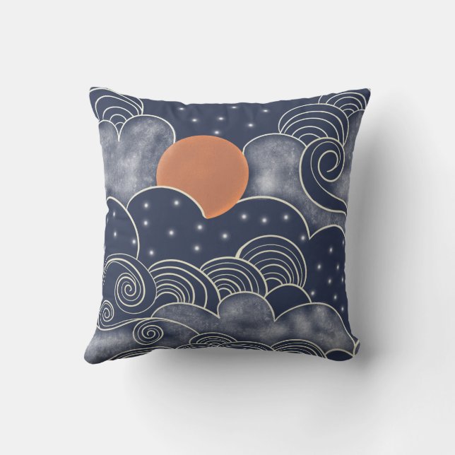 Abstract moon blue night sky  throw pillow (Back)