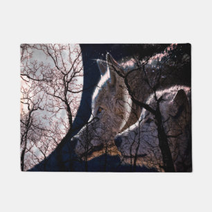 Abstract moon forest tree door mat wolf