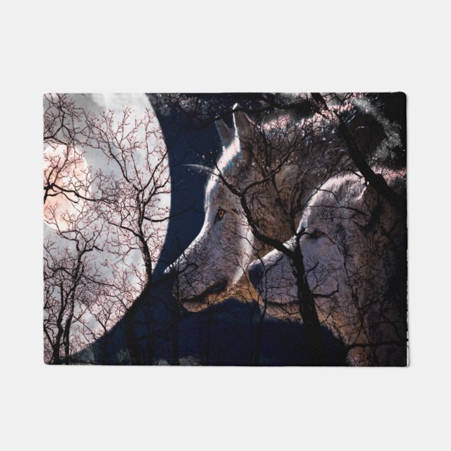 Abstract moon forest wolf tree door mat (Front)