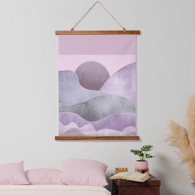 Abstract Moon Mountains Lavender Grey Hanging Tapestry (Bedroom)