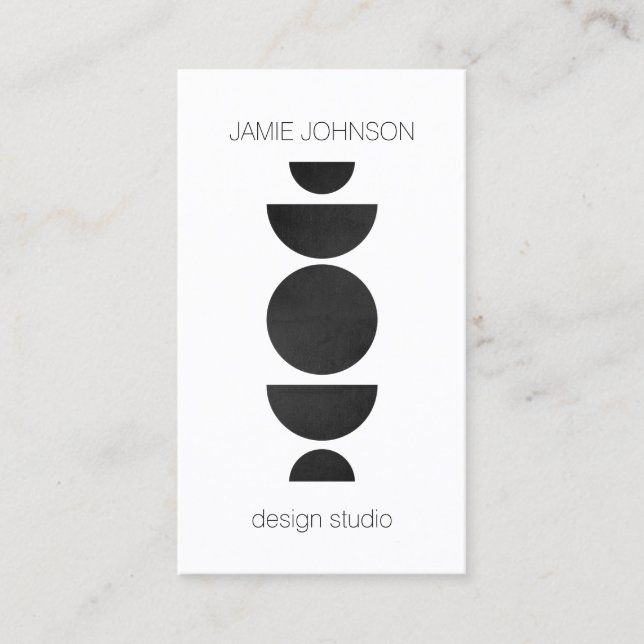 Abstract Moon Phases Geometric Art Black/White Business Card (Front)