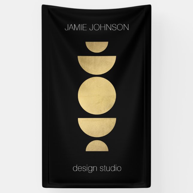 Abstract Moon Phases Geometric Art Gold/Black Banner (Vertical)