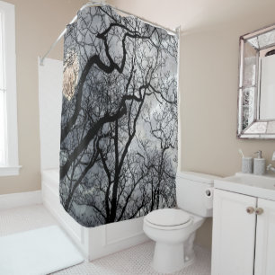 Abstract moon tree black white Shower curtain