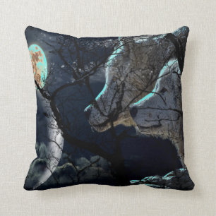 Abstract Moon Tree night glow wolf Throw pillow