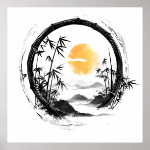 Abstract Moon Zen Bamboo Flow Poster