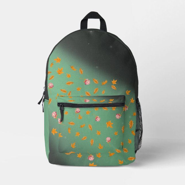 Abstract moonlight autumn leaves roses  printed backpack (Front)
