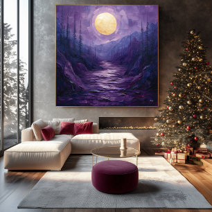Abstract Moonlit Landscape in Purple and Gold Canvas Print