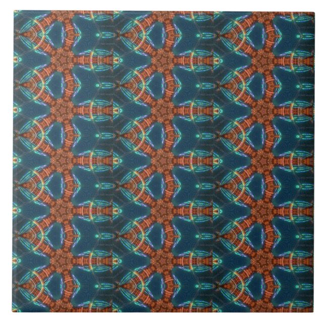 abstract moorish brown stars on green tile (Front)