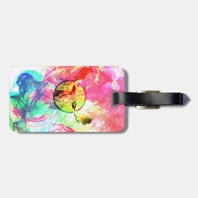 Abstract Moose Luggage Tag w/ leather strap (Back Horizontal)