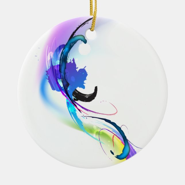 Abstract Morning Glory Paint Splatters Ceramic Ornament (Front)