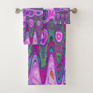 Abstract Mosaic Colourful Magenta Wavy Retro Bath Towel Set