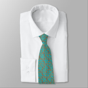 Abstract Mosaic Criss Cross Turquoise Orange Tie