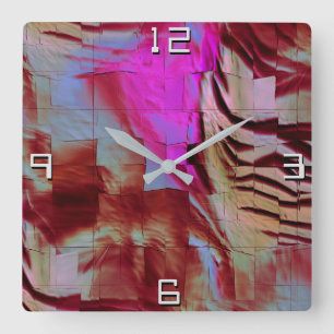 Abstract mosaic drawing of rocky pink and rusty  square wall clock