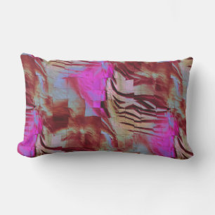 Abstract mosaic drawing of rustic pink and rusty lumbar pillow