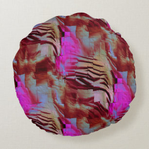 Abstract mosaic drawing of rustic pink and rusty round pillow