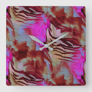 Abstract mosaic drawing of rustic pink and rusty square wall clock