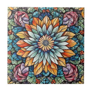 Abstract Mosaic Flower Kaleidoscope Tile