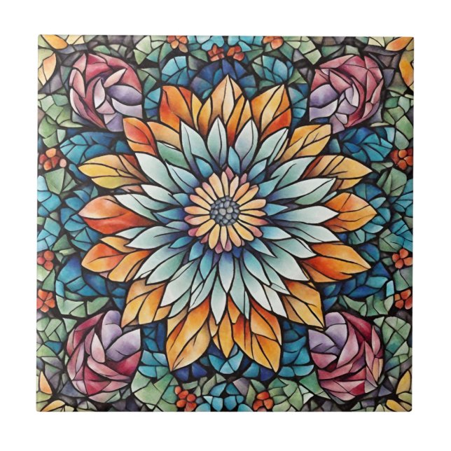  Abstract Mosaic Flower Kaleidoscope Tile (Front)
