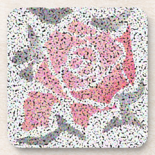 Abstract mosaic flower rose pink white grey floral coaster