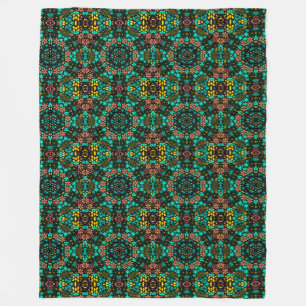 Abstract mosaic kaleidoscopic floral flowers black fleece blanket