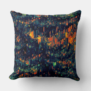 Abstract mosaic of displaced campfire on greenish  throw pillow