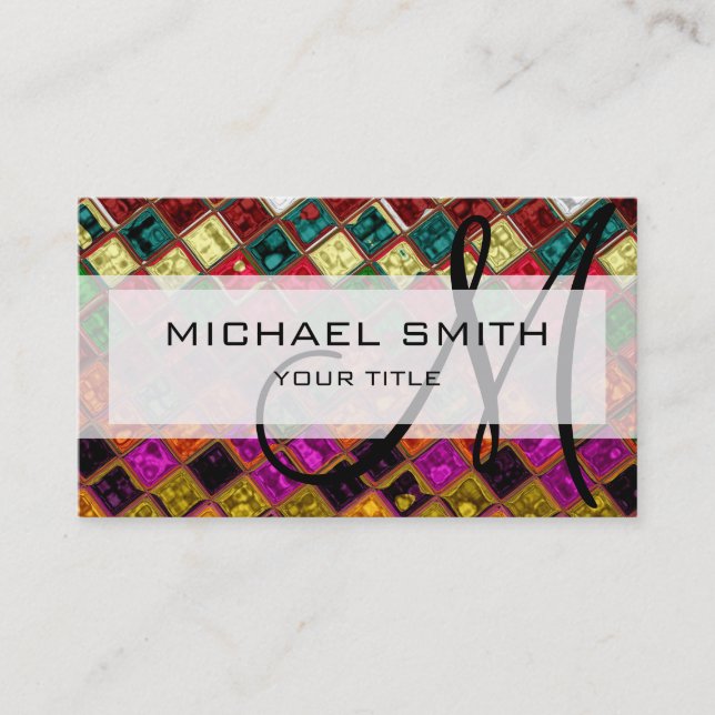 Abstract Mosaic Pattern Custom Monogram #20 Business Card (Front)