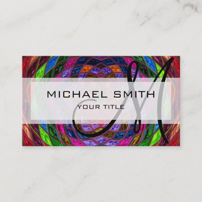 Abstract Mosaic Pattern Custom Monogram #9 Business Card (Front)
