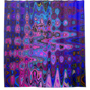 Abstract Mosaic Pink and Blue Wavy Retro