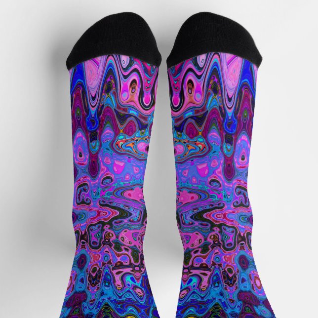 Abstract Mosaic Pink and Blue Wavy Retro Socks (Top)