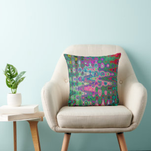 Abstract Mosaic Pink and Green Wavy Retro Throw Pillow