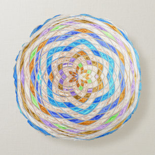 Abstract Mosaic Stained Glass #4 Round Pillow