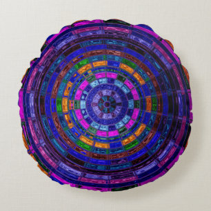 Abstract Mosaic Stained Glass #9 Round Pillow