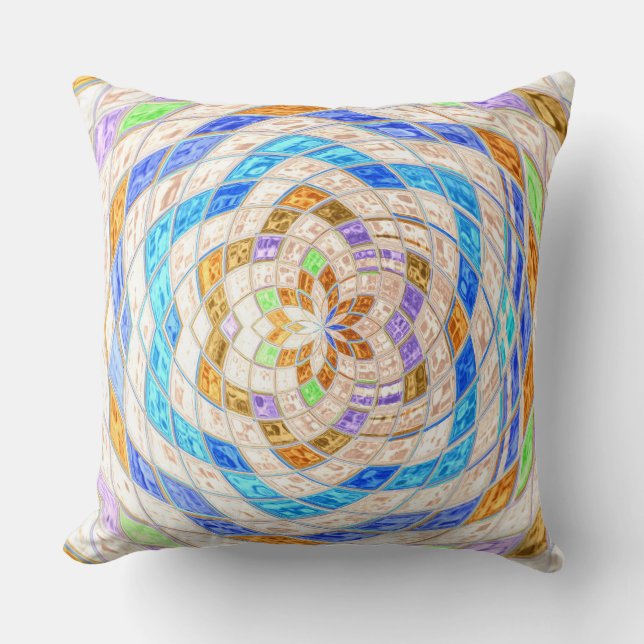 Abstract Mosaic Stained Glass Pattern #4 Throw Pillow (Front)