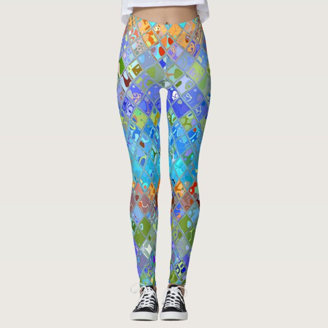 Abstract Mosaic Stained Glass Pattern Leggings (Front)