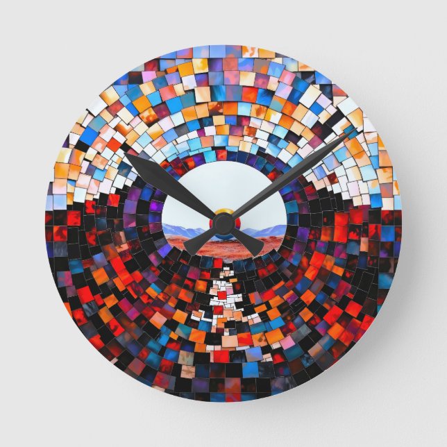 Abstract mosaic view of silence round clock (Front)