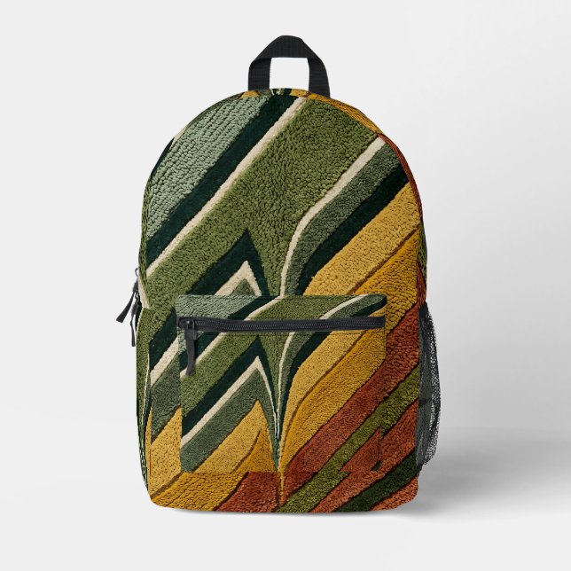 Abstract Moss Forest Rust Stripes Backpack (Front)