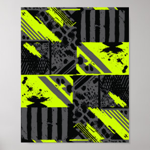 Abstract Motion in Lime Green, Black, and Gray Poster