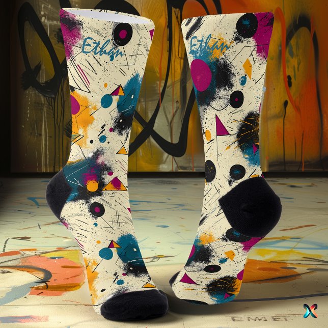 Abstract Motion Socks in Teal, Magenta, and Yellow (Creator Uploaded)