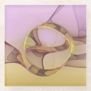 Abstract Motions Modern Pink Golden Fractal Art Glass Coaster