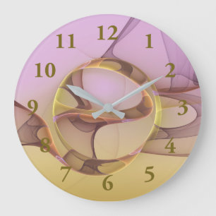 Abstract Motions Modern Pink Golden Fractal Art Large Clock