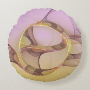 Abstract Motions Modern Pink Golden Fractal Art Round Pillow