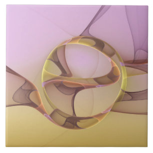Abstract Motions Modern Pink Golden Fractal Art Tile