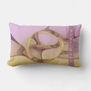 Abstract Motions Modern Pink Golden Fractal Name Lumbar Pillow