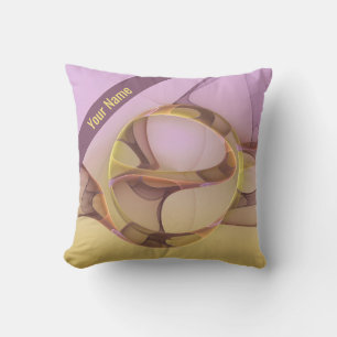Abstract Motions Modern Pink Golden Fractal Name Throw Pillow