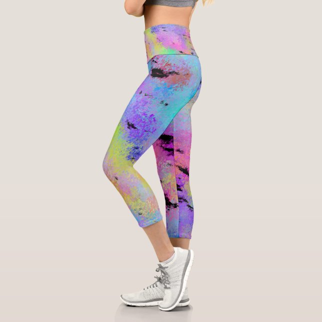 Abstract Mottled Multicolor Capri Leggings (Left)