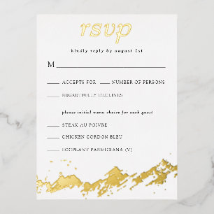 Abstract Mountain Gold on White Wedding RSVP Foil Invitation Postcard
