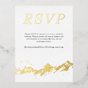 Abstract Mountain Gold/White Wedding Digital RSVP Foil Invitation Postcard