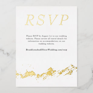 Abstract Mountain Gold/White Wedding Digital RSVP Foil Invitation Postcard