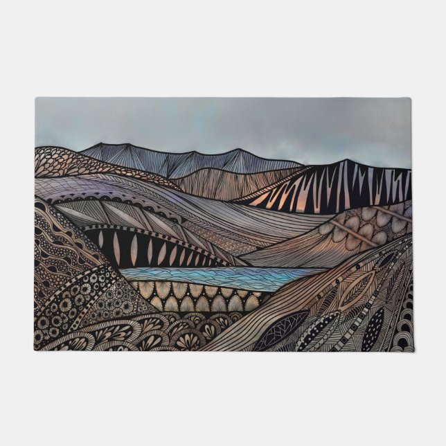 Abstract mountain landscape sunset zen tangle art doormat (Front)